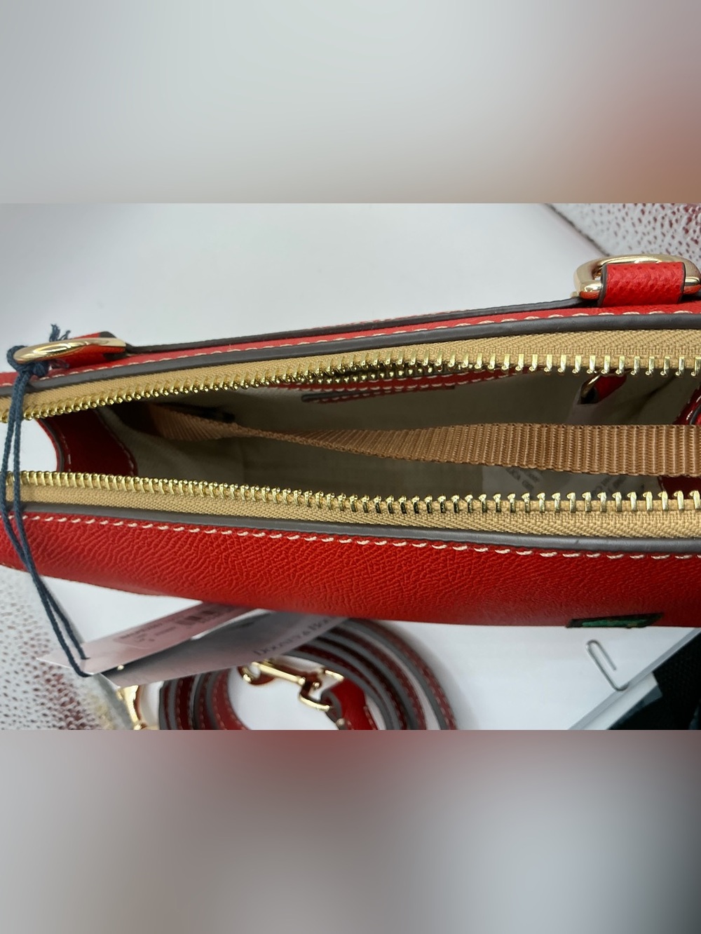 Dooney & Bourke Red Textured Zip Pouch with Gold Hardware - Picture 5 of 7